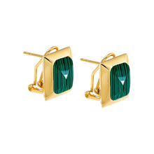 Malachite Gemstone | Baguette Stud Earring | 14K Yellow Gold Plated