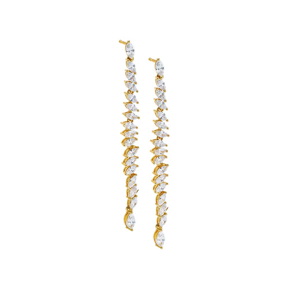 Gold CZ Marquise Tennis Drop Stud Earring - Adina's Jewels