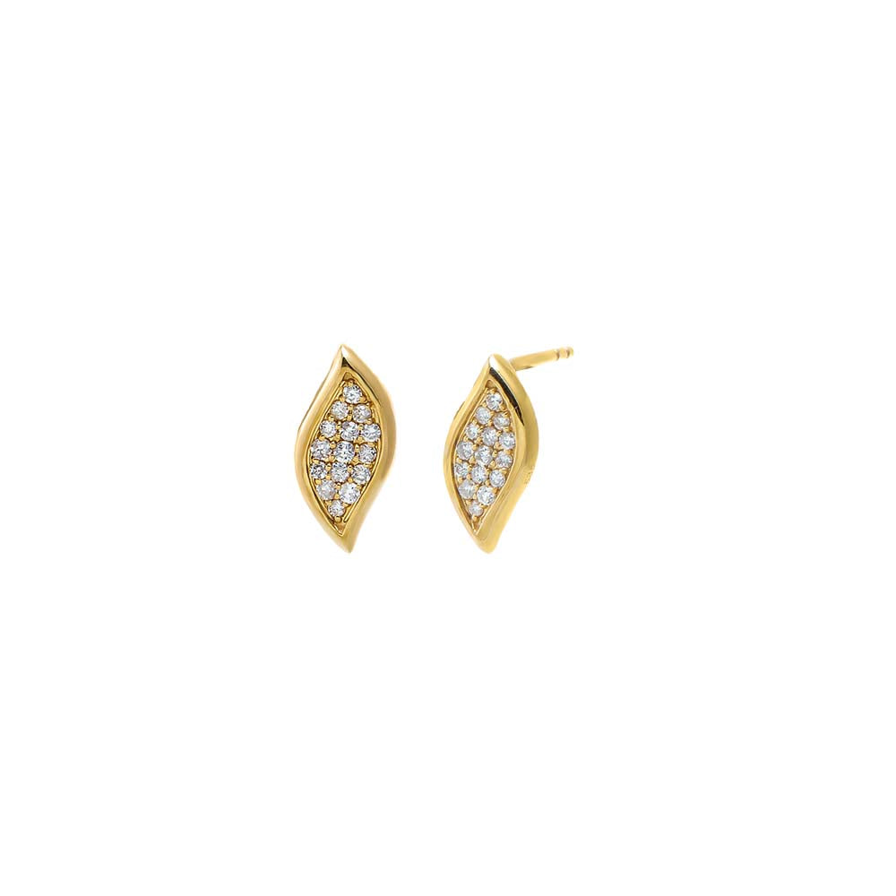 14K Gold Diamond Pave Curved Marquise Stud Earring 14K - Adina's Jewels