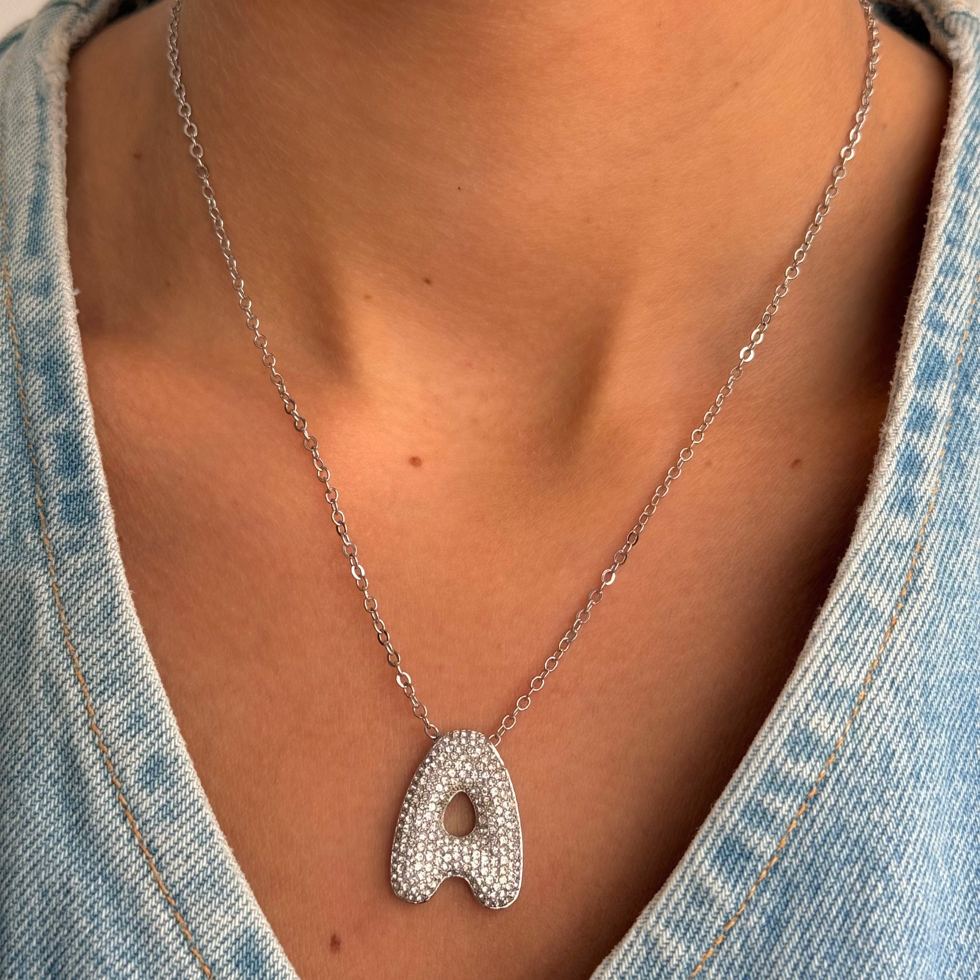 Pave XL Initial Pendant Necklace | Gold