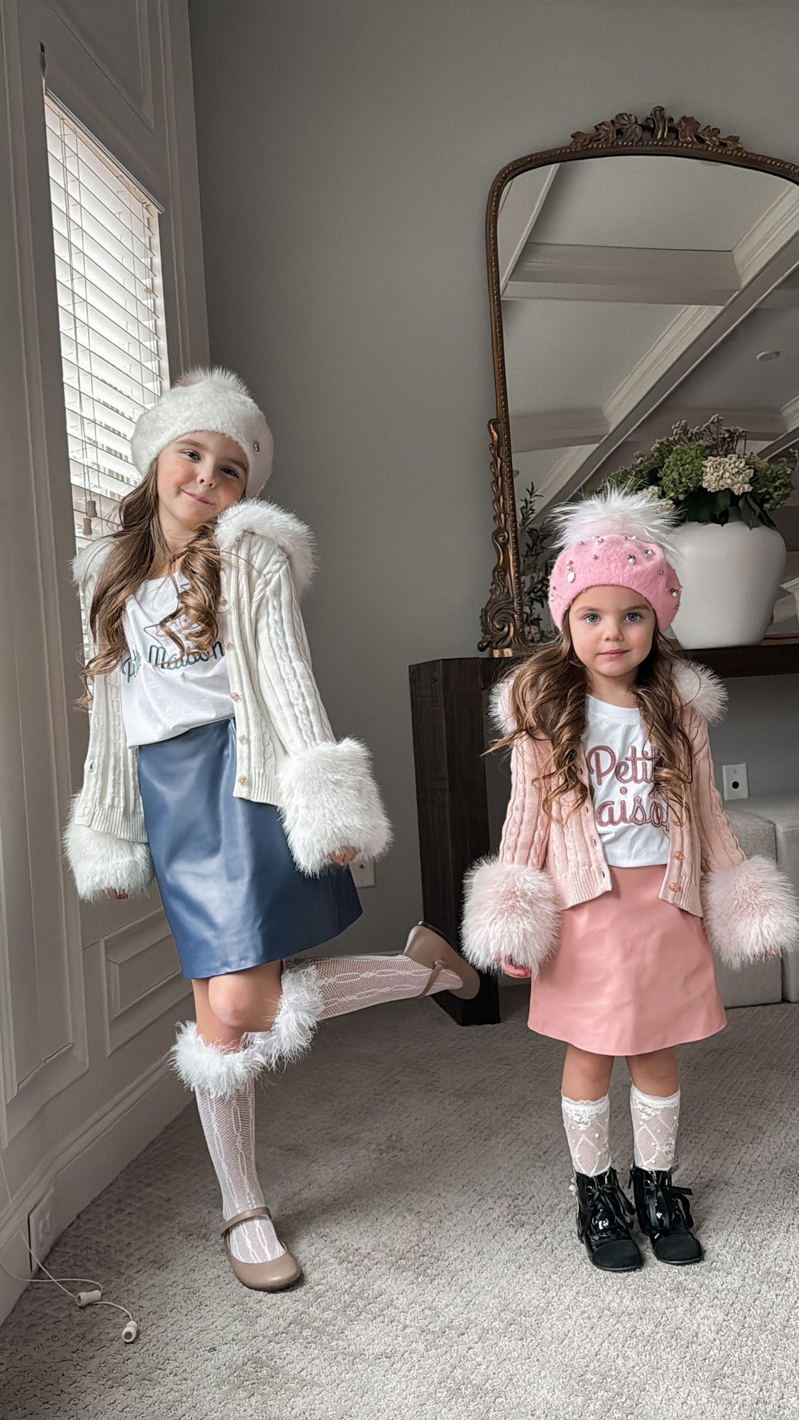 Baby Girls | Cableknit Faux Fur Cotton Cardigan | Pink