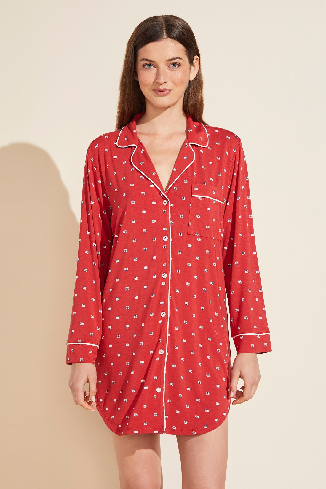 Gisele Printed TENCEL™ Modal Sleepshirt | Haute Red x Bone