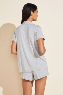 Model wears Gisele TENCEL™ Modal Shortie Short PJ Set in heather grey/sorbet pink.