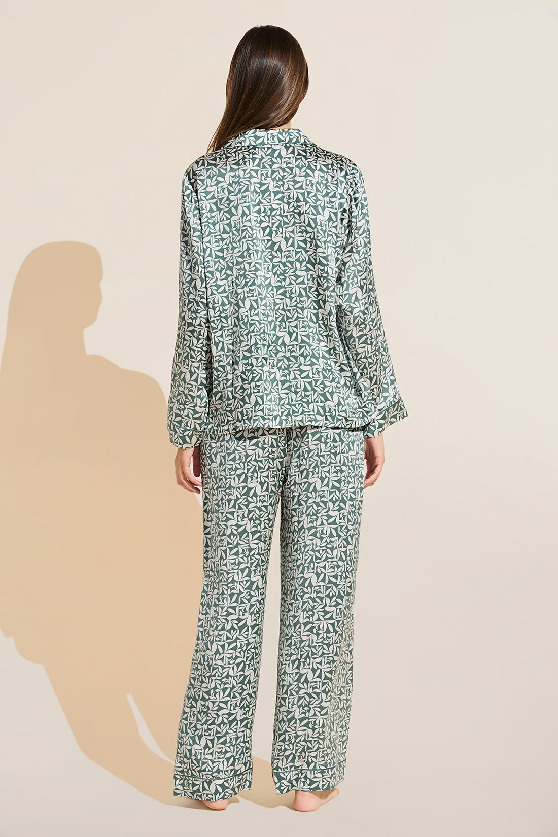 Inez Washable Silk Printed Long PJ Set | Tropical Tile Agave/Agave