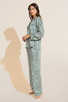 Inez Washable Silk Printed Long PJ Set | Tropical Tile Agave/Agave