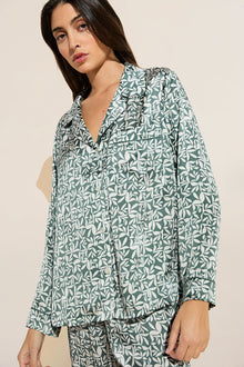 Inez Washable Silk Printed Long PJ Set | Tropical Tile Agave/Agave