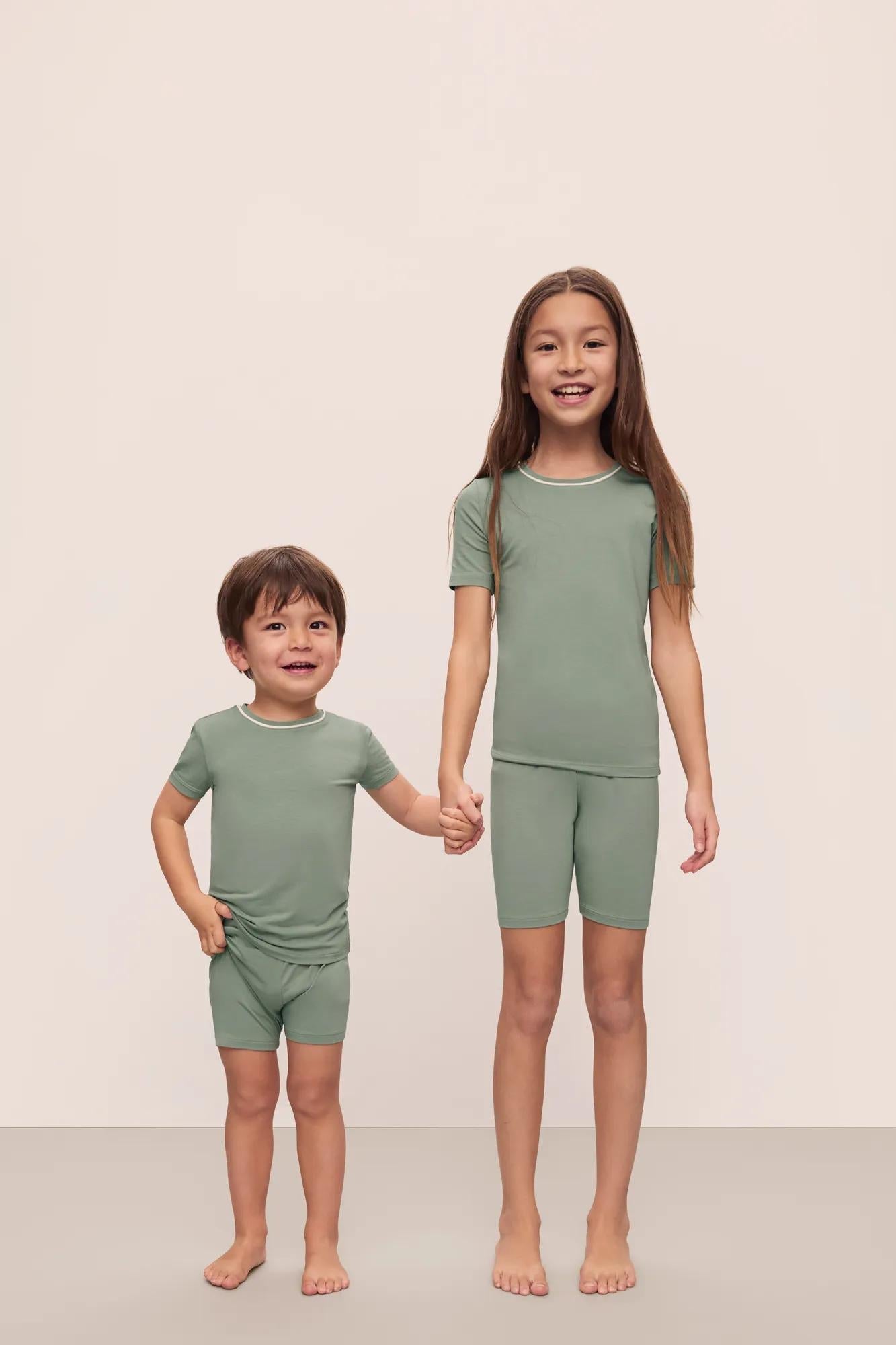 Kids | Tencel Modal Unisex Short PJ Set | Eucalyptus/Ivory