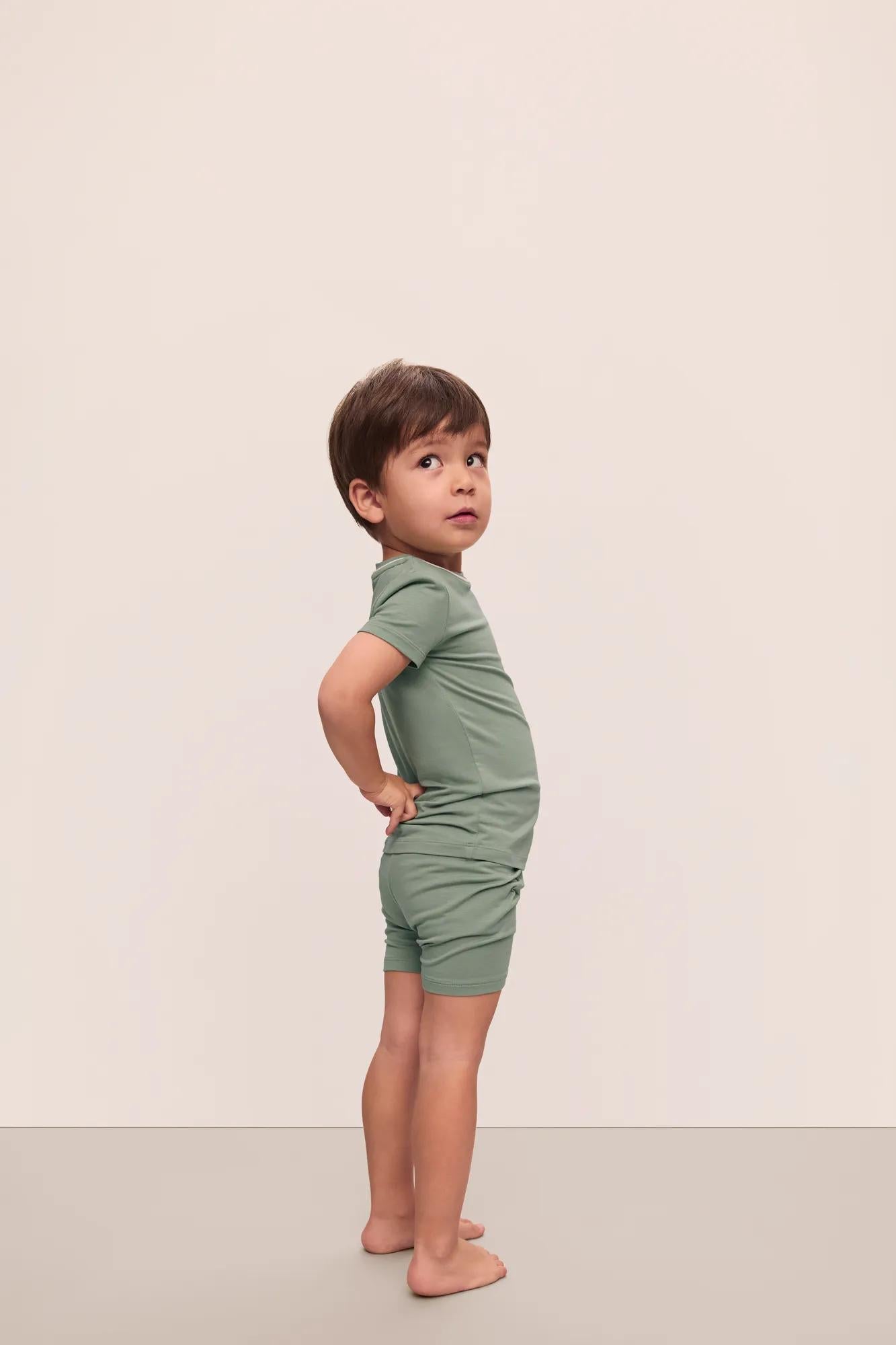 Kids | Tencel Modal Unisex Short PJ Set | Eucalyptus/Ivory