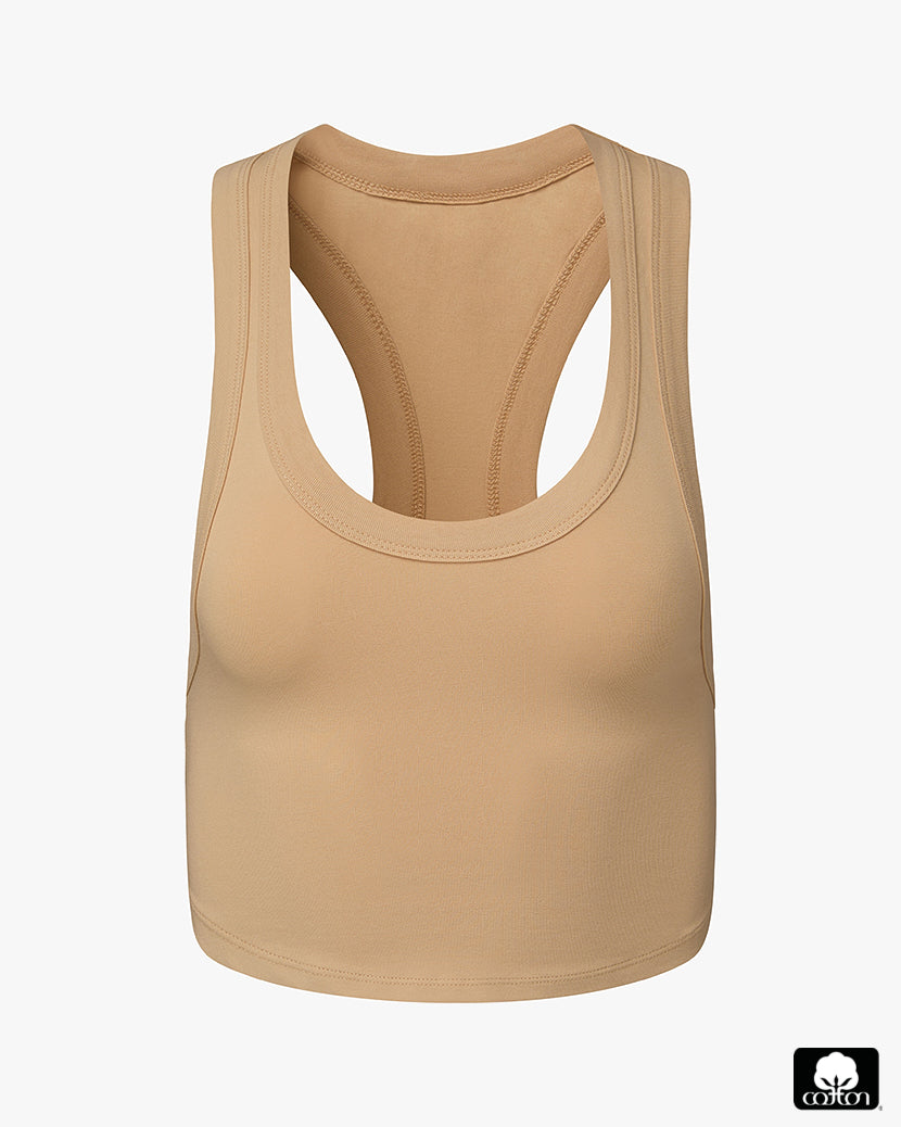 Cropped Scoop Tank | Beige