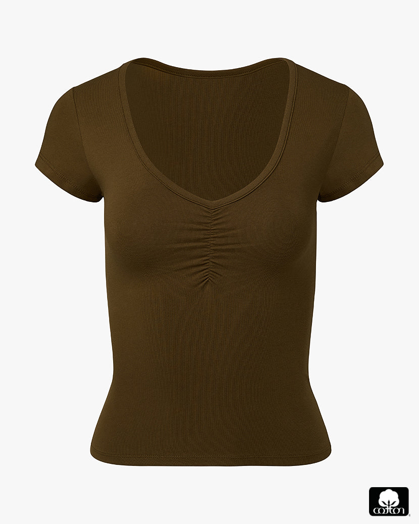 Ruched Tee | Military Olive