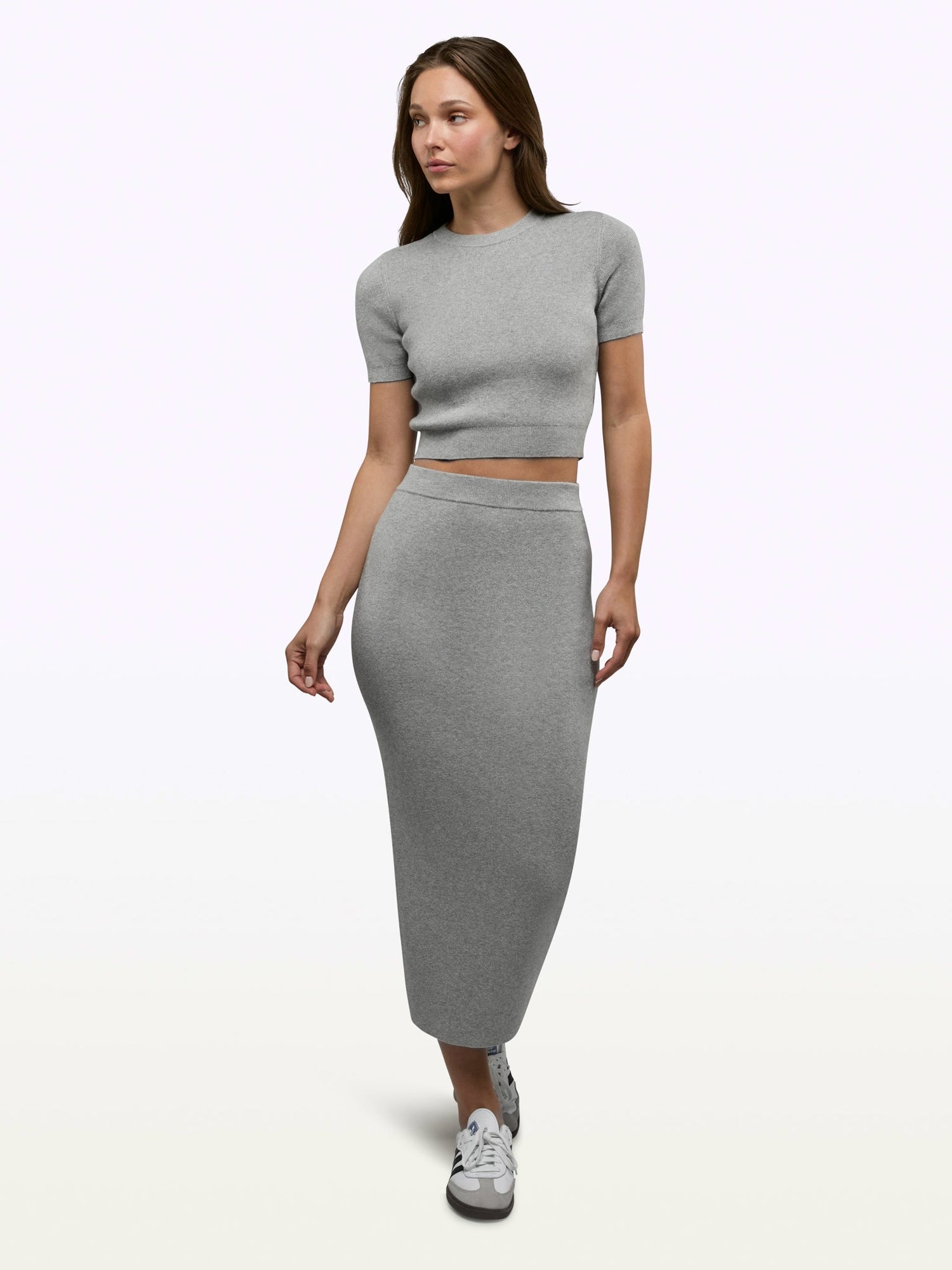 Womens | Soho Knit Form-Fitting Midi Skirt | Heather Grey