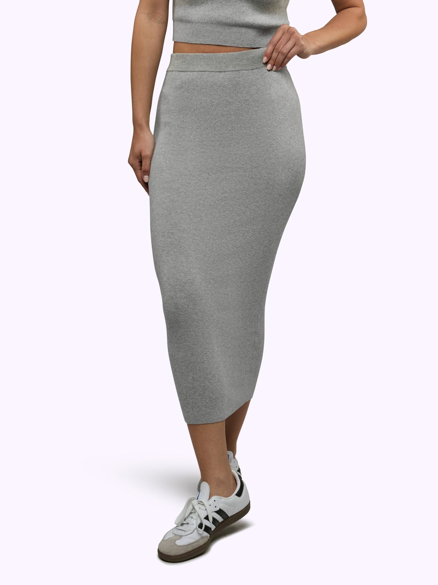 Womens | Soho Knit Form-Fitting Midi Skirt | Heather Grey