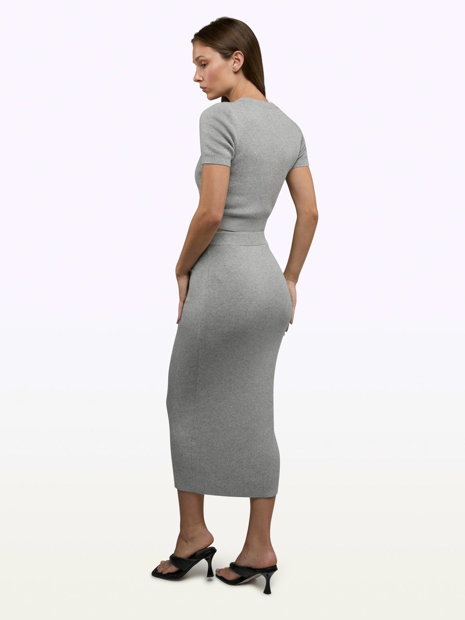 Womens | Soho Knit Form-Fitting Midi Skirt | Heather Grey