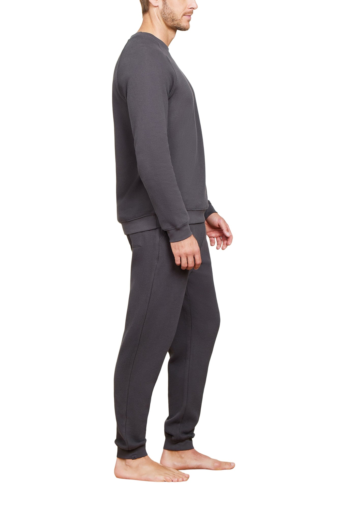 Mens | Malibu Collection Waffle Knit Raglan Pullover | Carbon