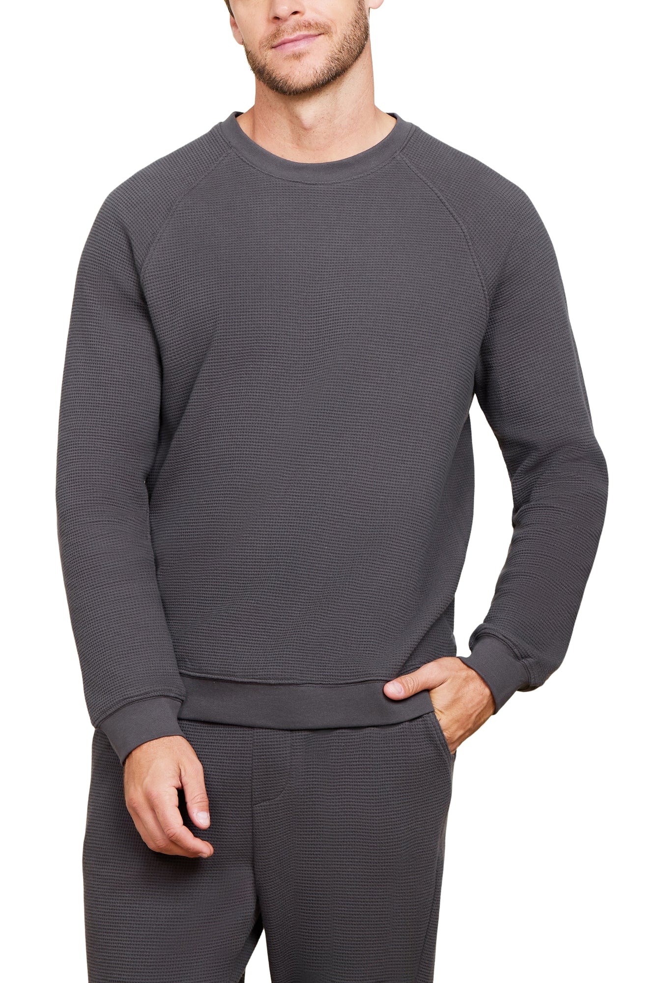 Mens | Malibu Collection Waffle Knit Raglan Pullover | Carbon