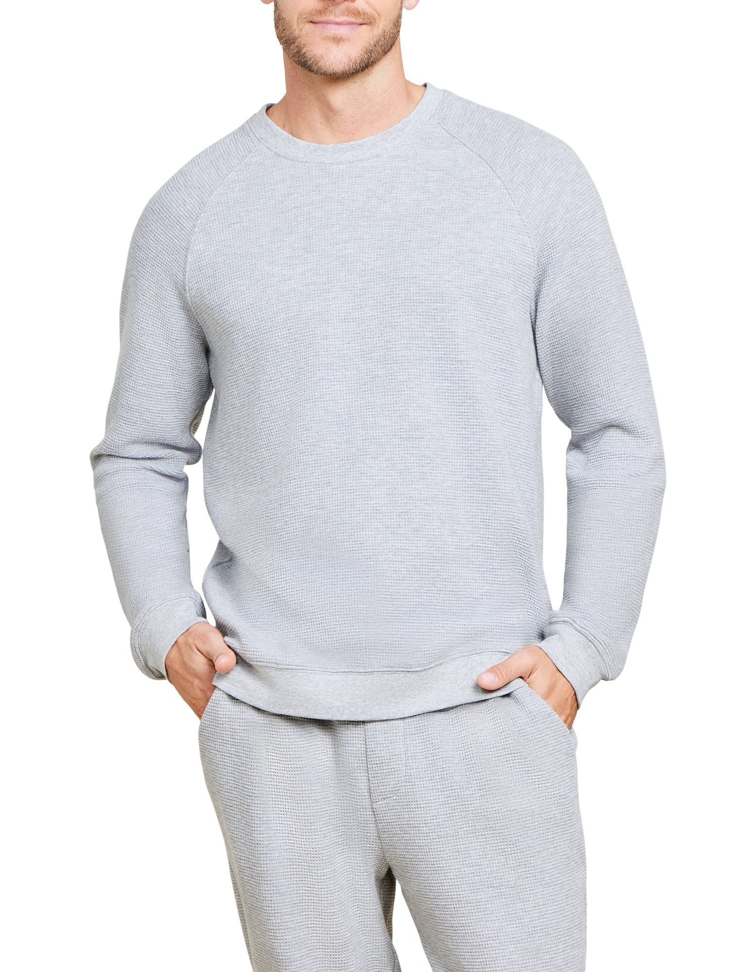 Mens | Malibu Collection Waffle Knit Raglan Pullover | Heather Gray