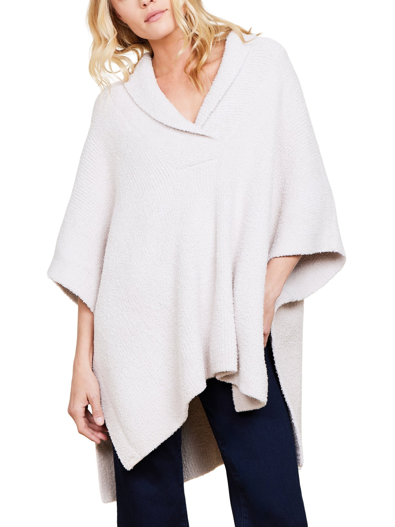 Womens | CozyChic Shawl Collar Poncho | Stone