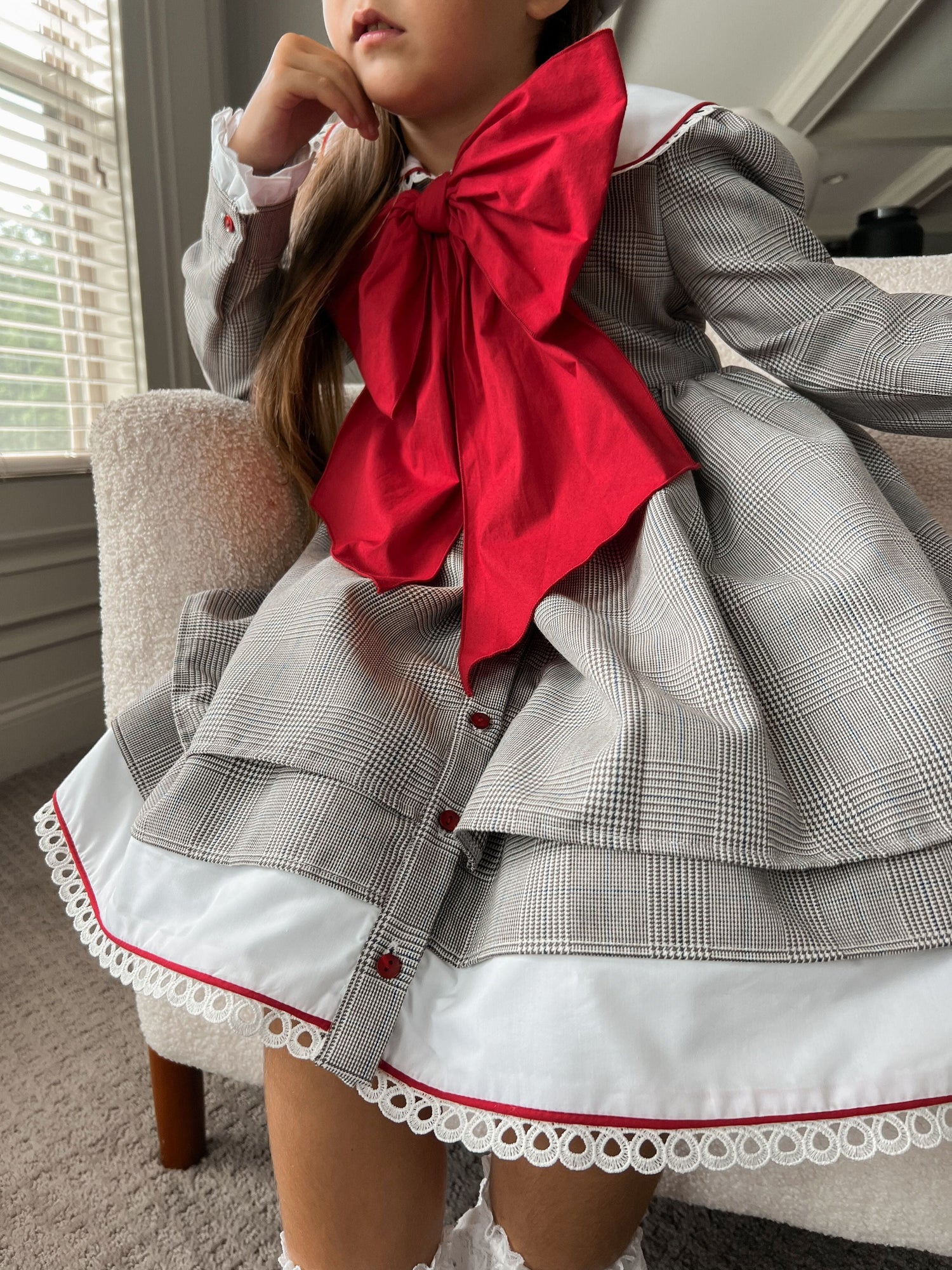Baby Girls | Georgina Print Dress with Bow | Tartan & Red
