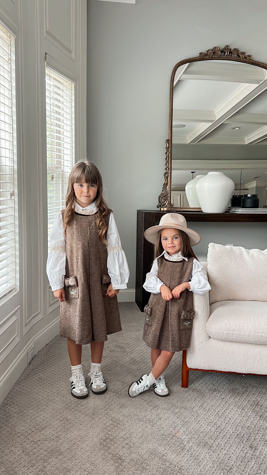 Baby Girls | Herringbone Dress and Blouse Set | Brown