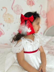 Anise Satin Embroide Hair Bows | Red
