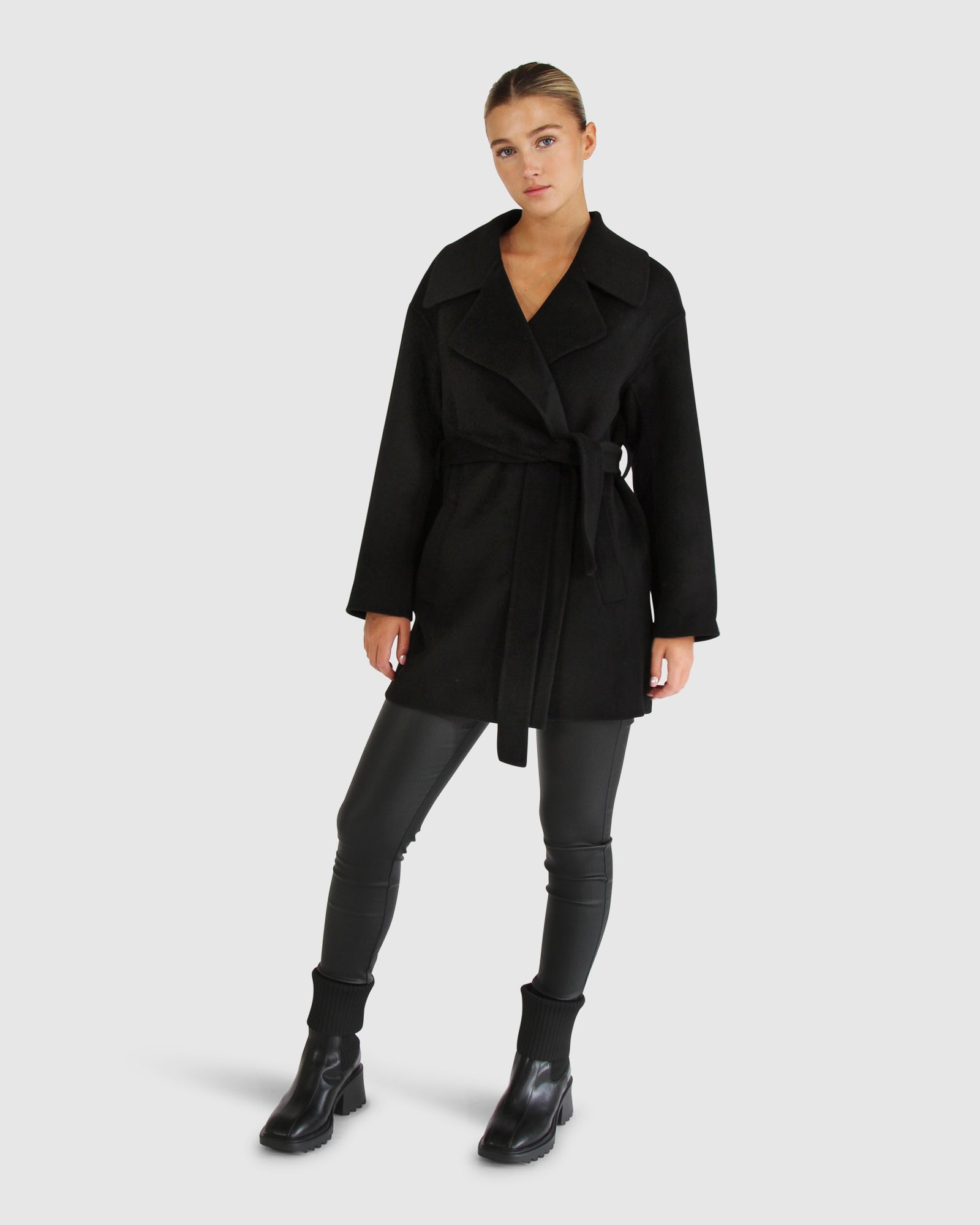 Women | Eternal Flame Wool Blend Short Robe Coat | Black