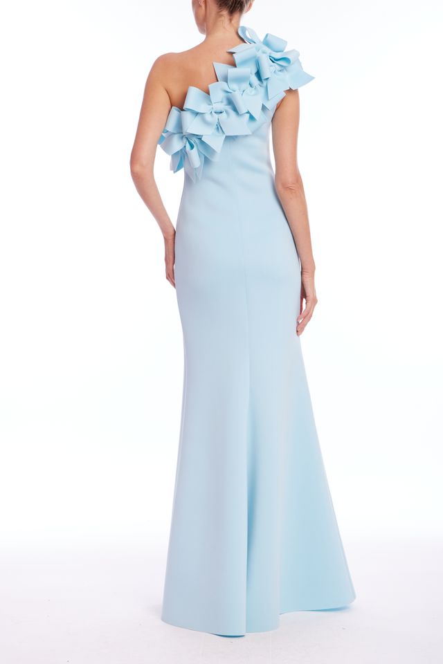 Badgley Mischka | 3D Bow One Shoulder Column Gown | Hydra Blue