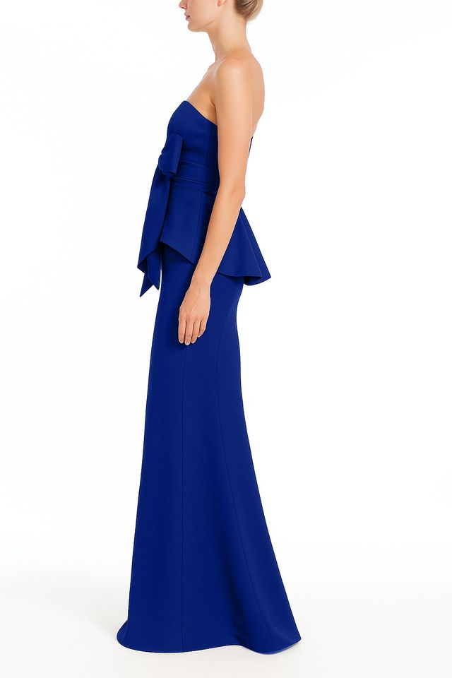 Badgley Mischka | Strapless Bow Peplum Gown | Blueberry