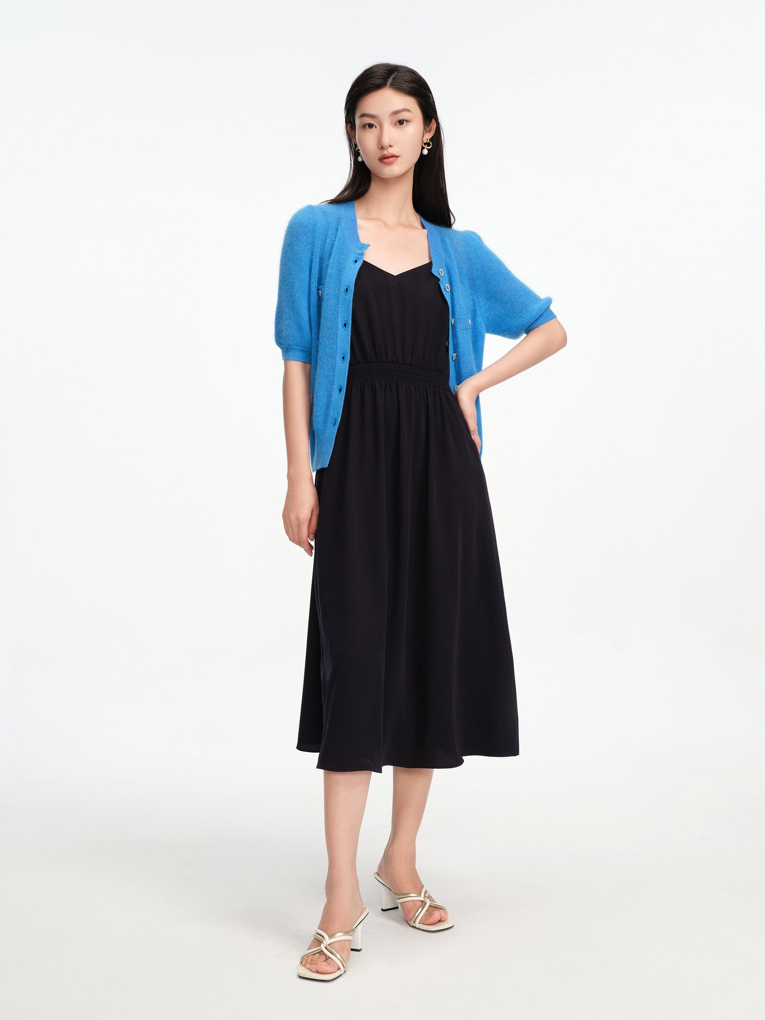 Short-Seleves Knit Cardigan | Blue
