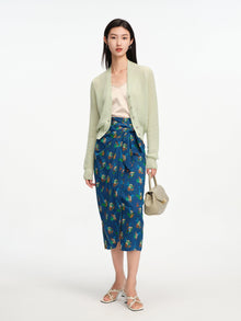 Flora Print Midi Wrap Skirt | Blue