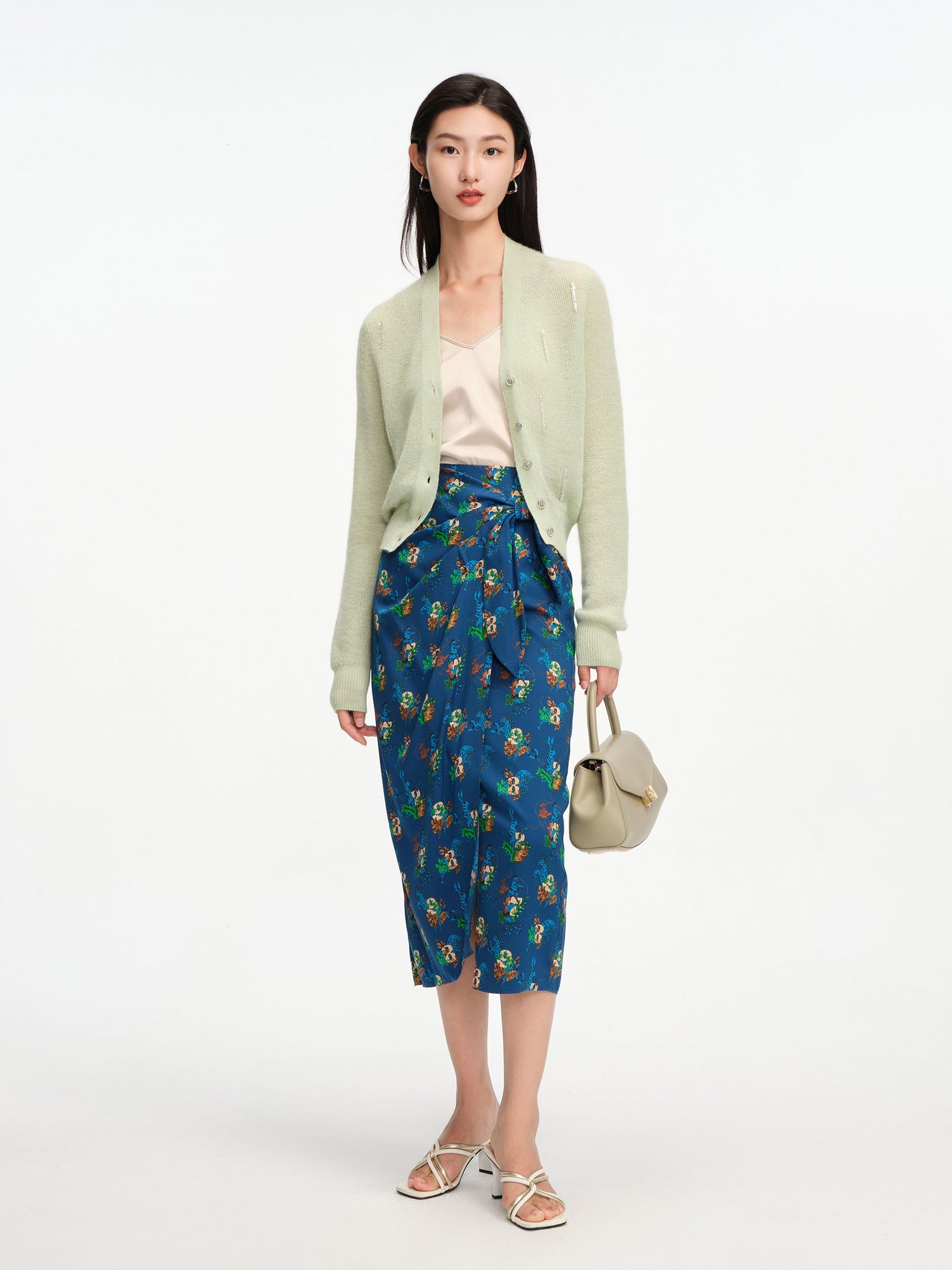 Flora Print Midi Wrap Skirt | Blue