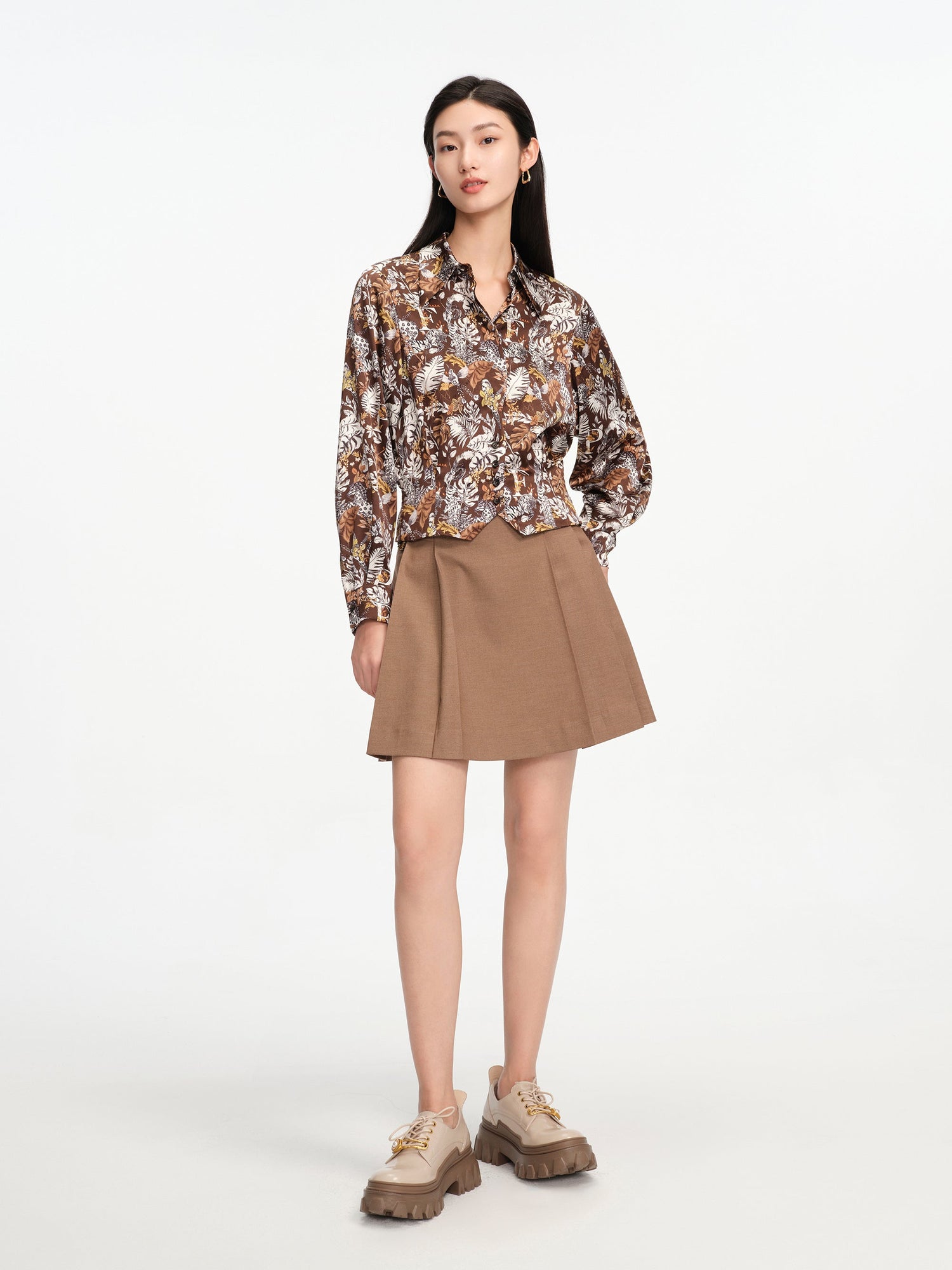 Asymmetric Pleated Mimiskirt | Brown