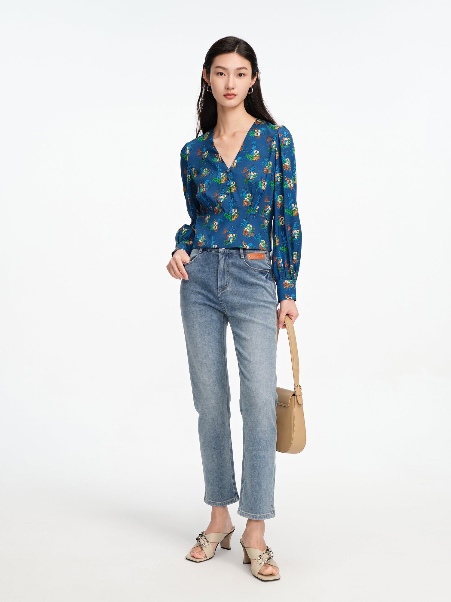 Mulberry Silk Printed Blouse | Blue