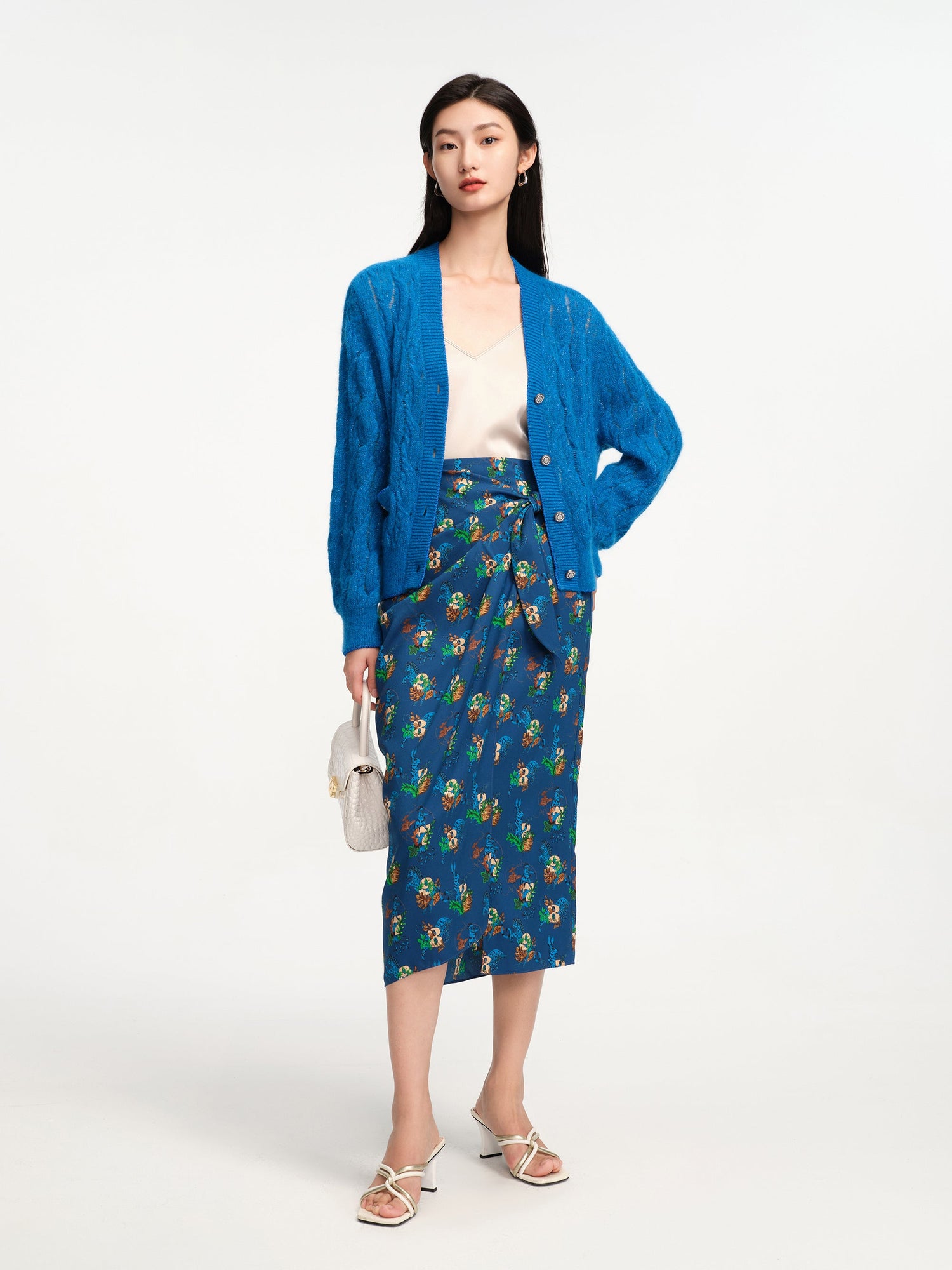 Flora Print Midi Wrap Skirt | Blue