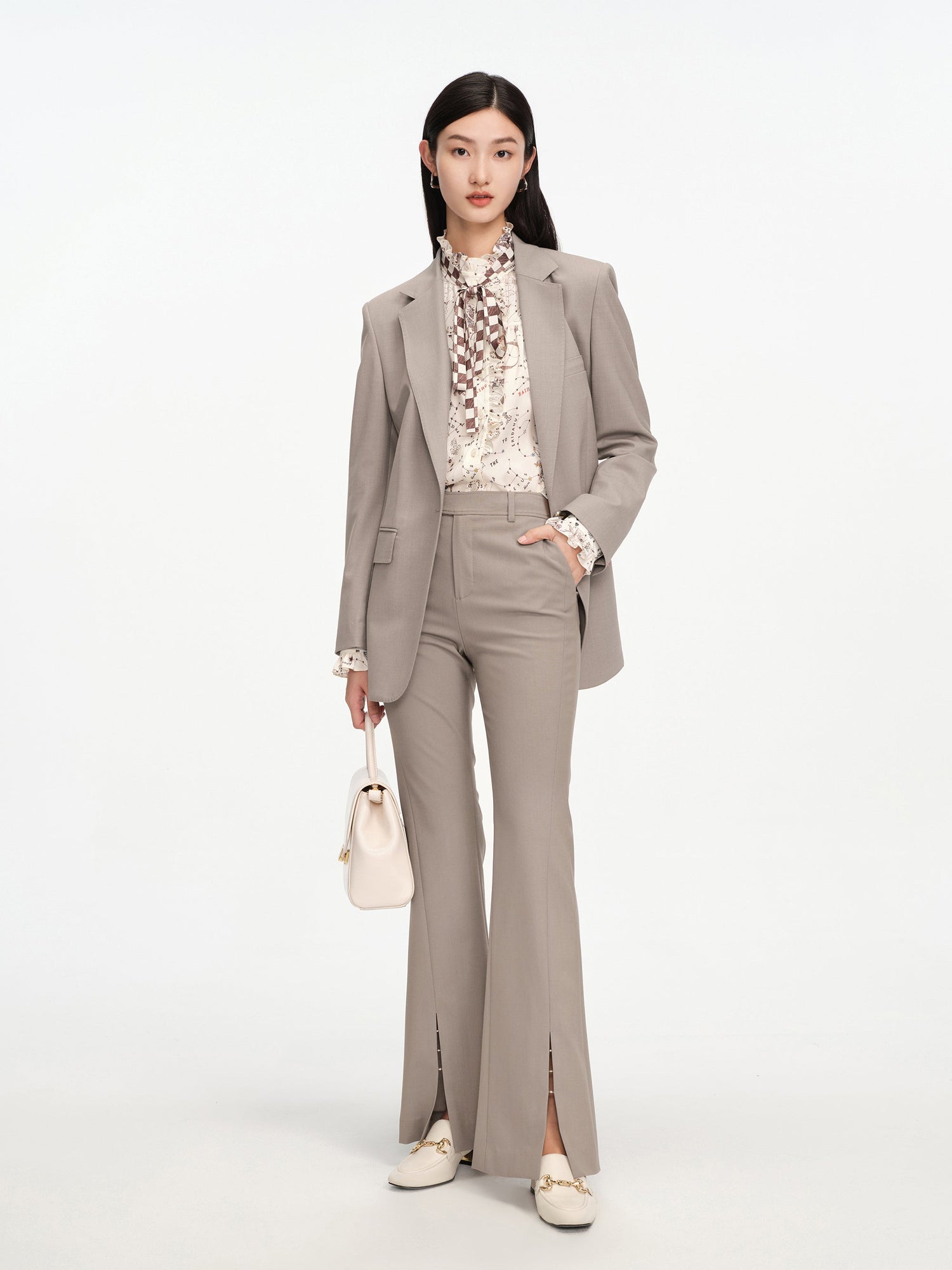 Wool Open-Front Wide Leg Pants | Grey