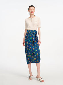 Flora Print Midi Wrap Skirt | Blue
