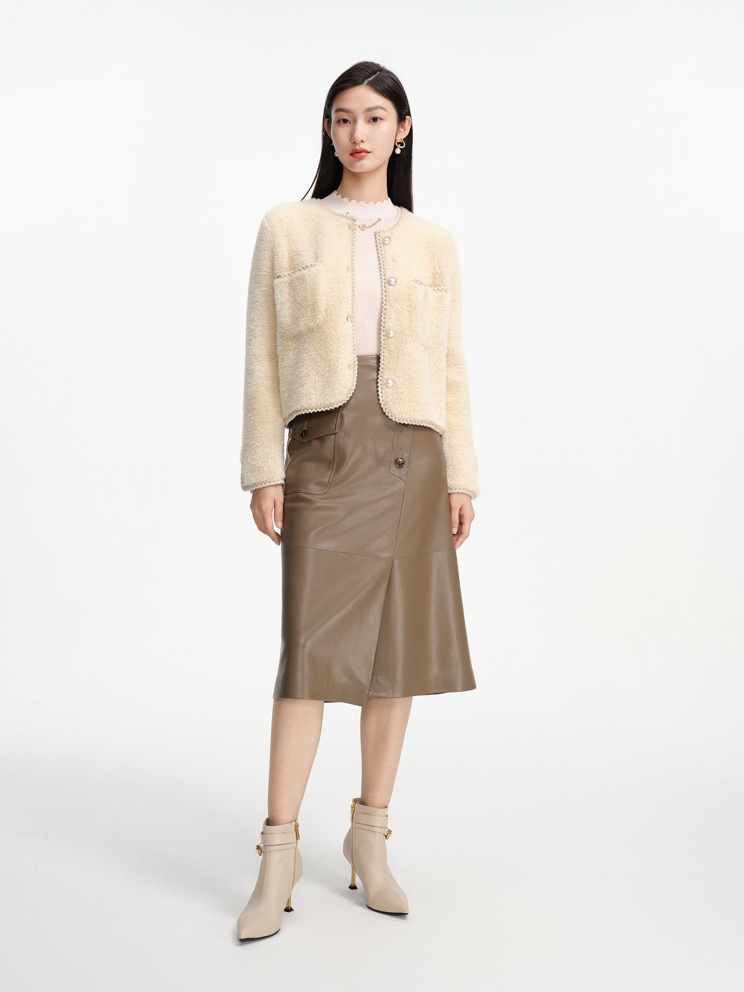 Nappa Wrap Skirt With Buttons | Brown