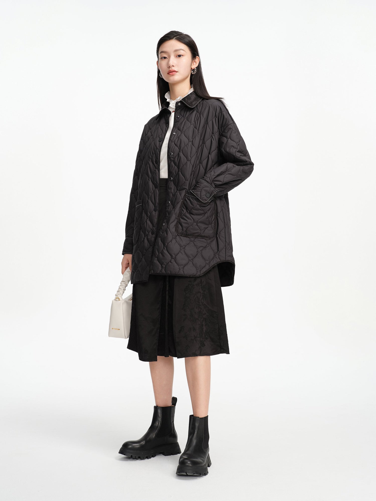 Mulberry Silk Embossed Midi Skirt | Black