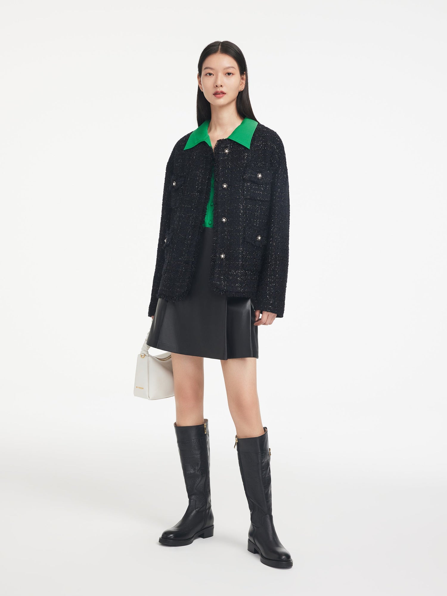 Sheepskin Pleated Mini Skirt | Black