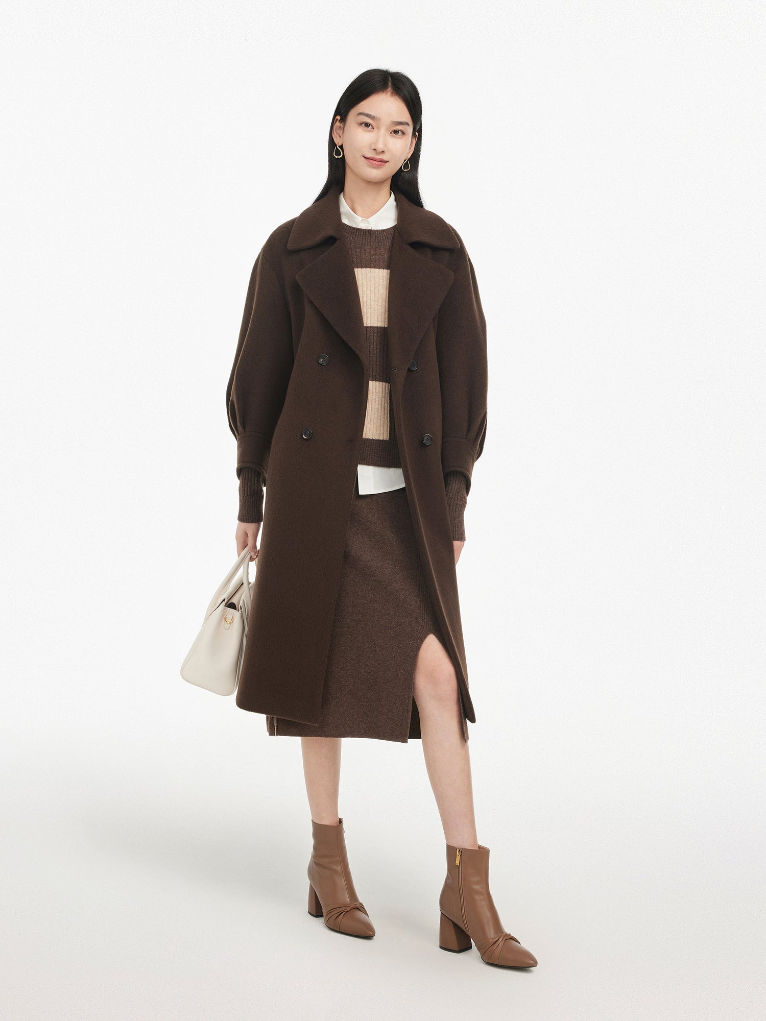 Yak Wool Belted Coat | Brown