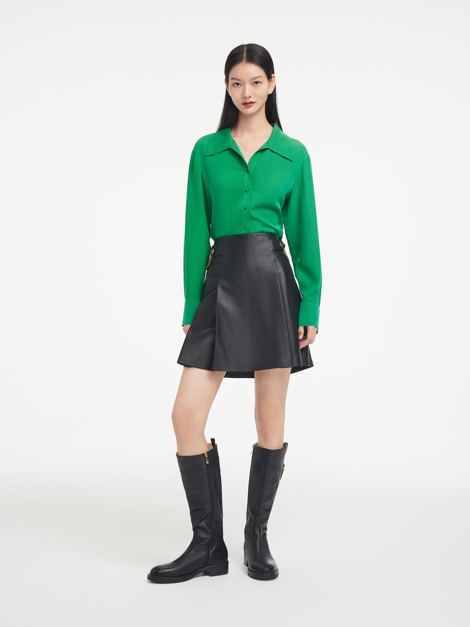Frenchy Solid Button Front Shirt | Green