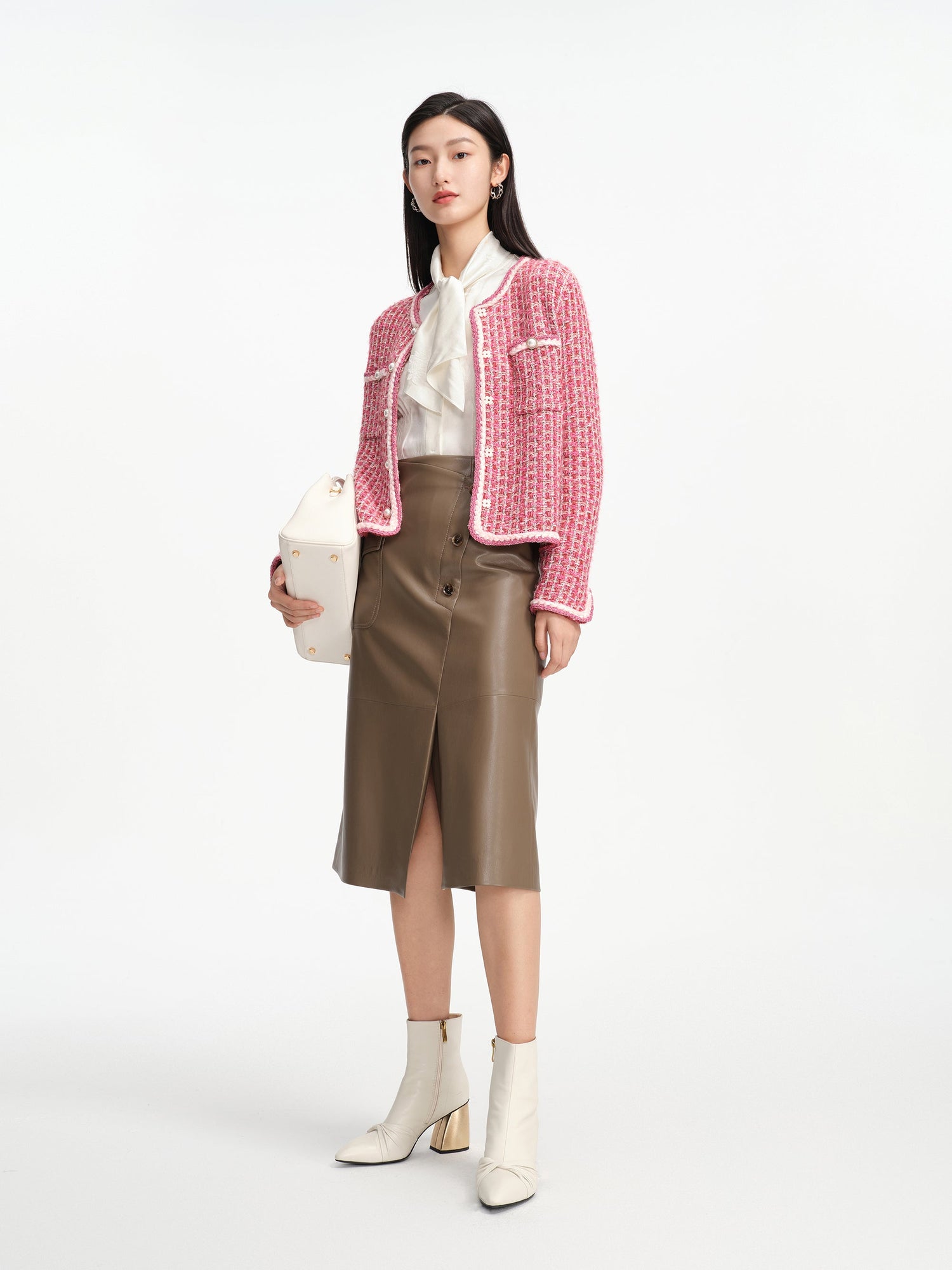 Nappa Wrap Skirt With Buttons | Brown