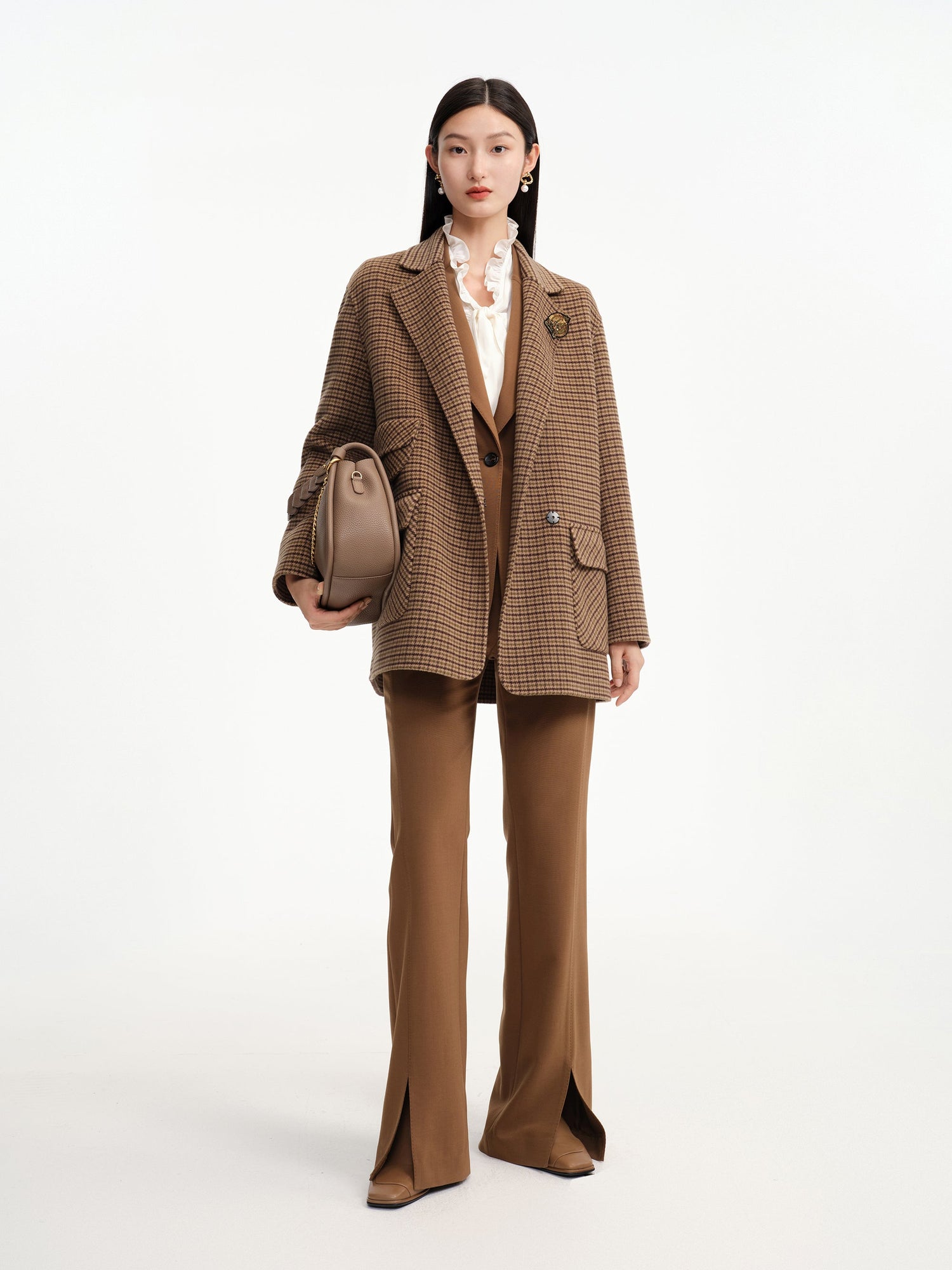 Fine Knitted Front Slits Pants | Brown