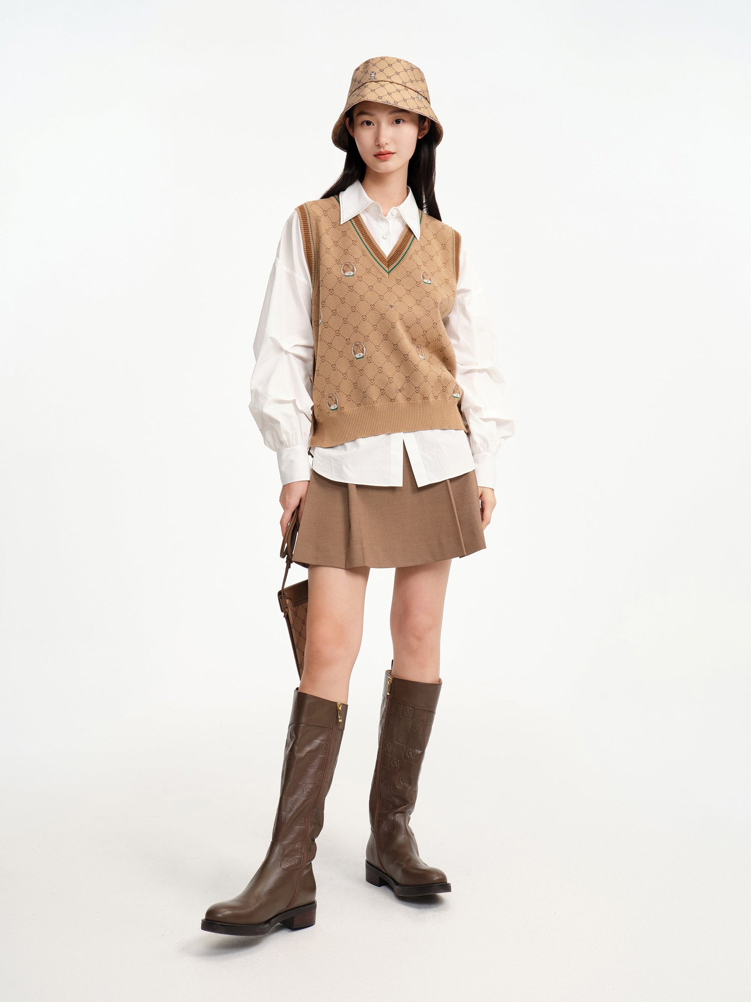 Asymmetric Pleated Mimiskirt | Brown