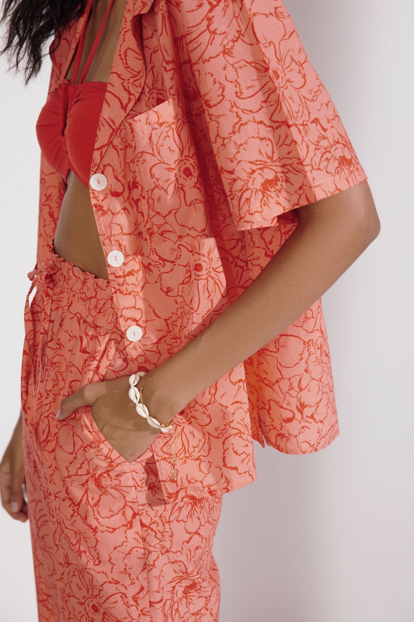 Palm Beach Camp Shirt Top | Flamingo Poppy