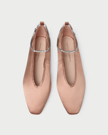 Emery Blush/Crystal Ballet Flat in blush pink satin with crystal accents.