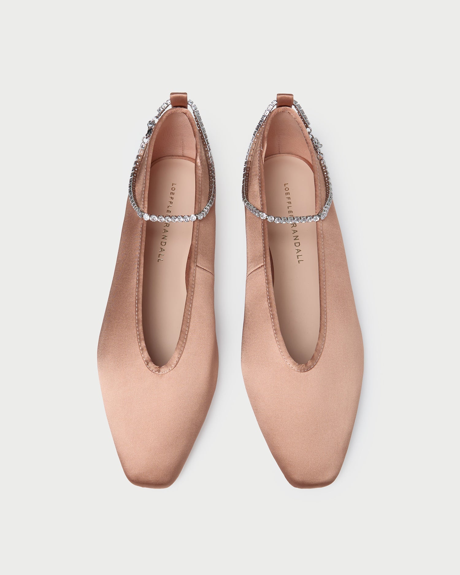 Emery Blush/Crystal Ballet Flat in blush pink satin with crystal accents.