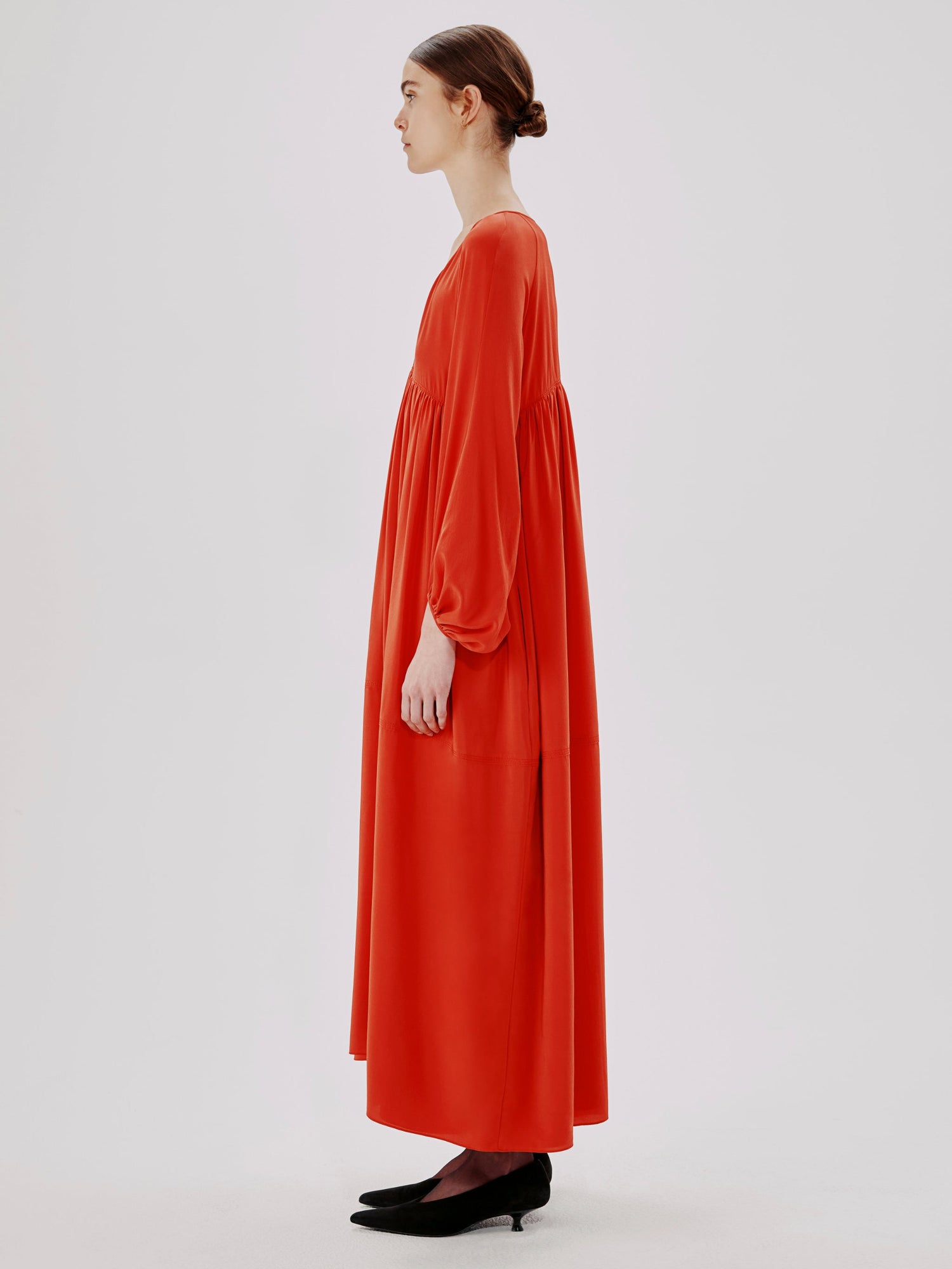 Another Tomorrow Empire Cocoon Dress in Tomato – Silk Women's Dress