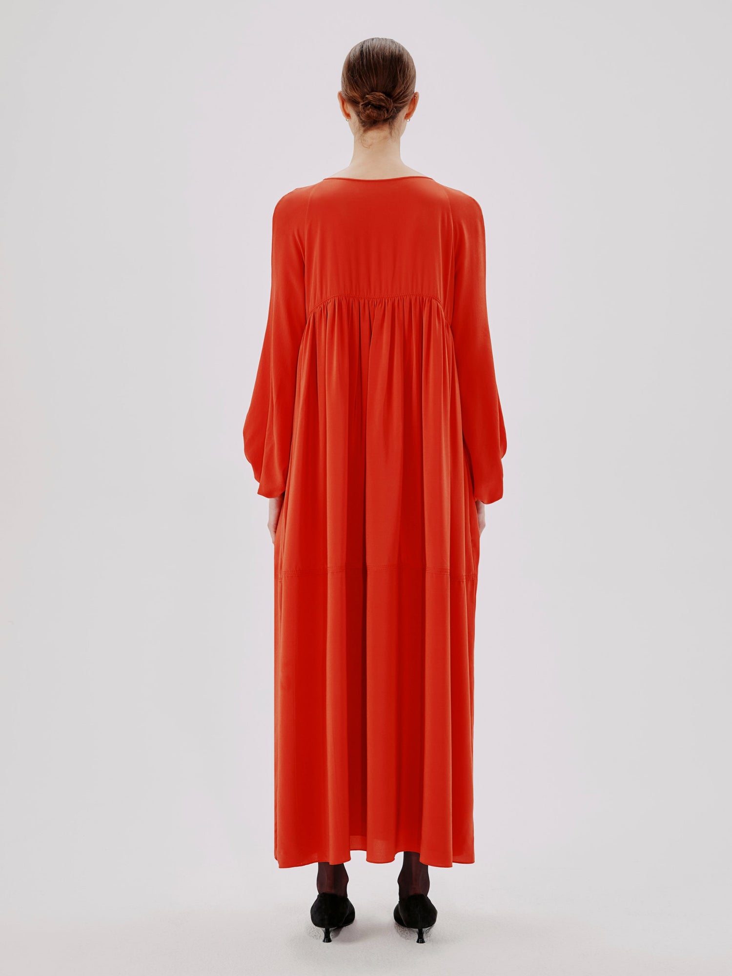 Another Tomorrow Empire Cocoon Dress in Tomato – Silk Women's Dress