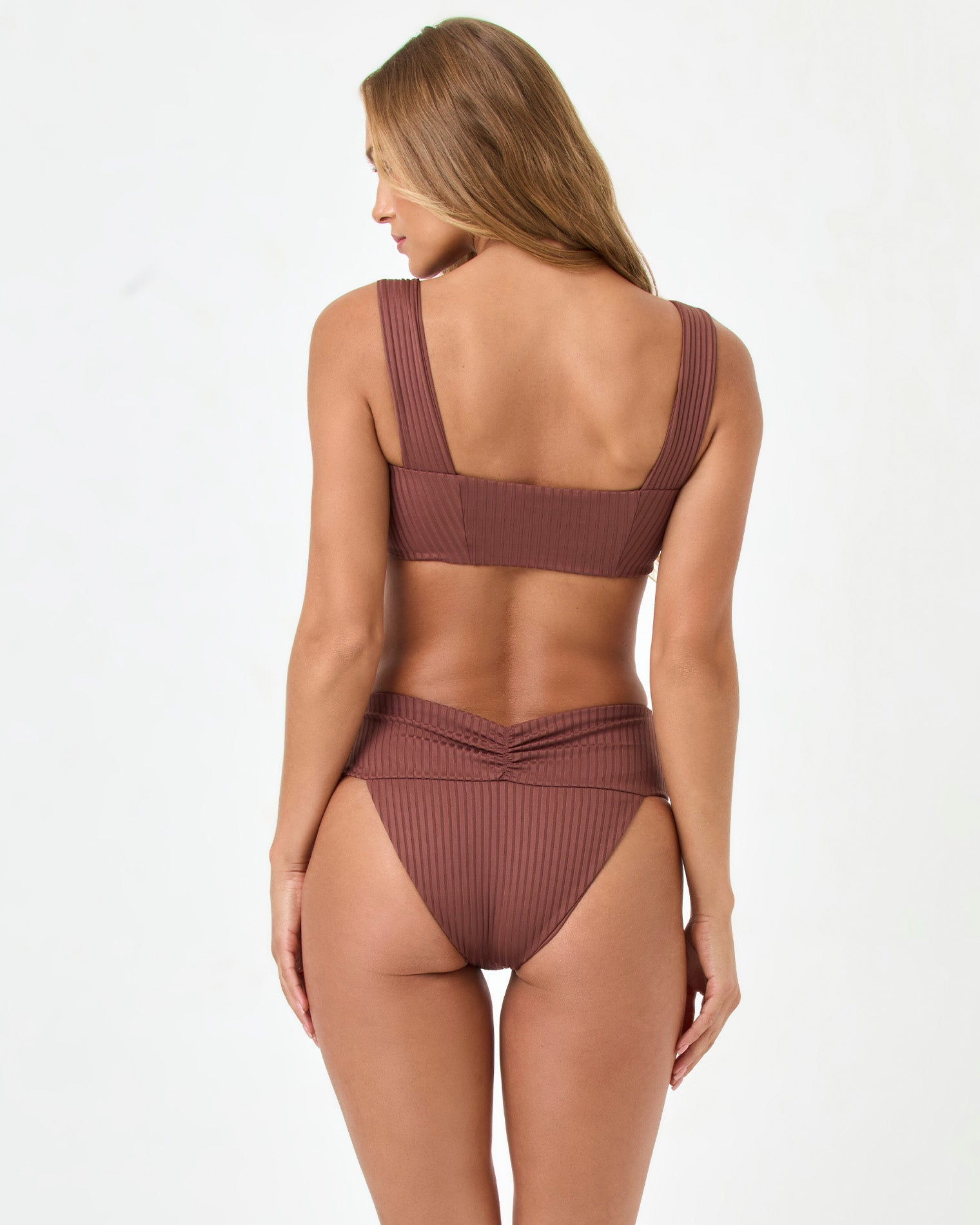 Cafe | Badge:Eco-Friendly_#B2AC88_#ffffff' Brown sustainable ribbed high-waisted bikini bottoms
