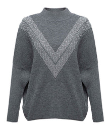 Turtleneck Sweater With Patterned Knit | Grey